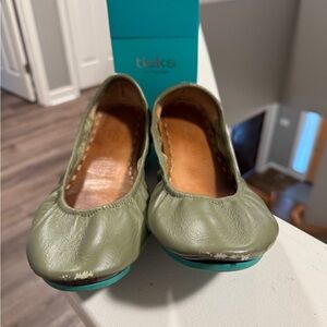 Tieks Olive Leather Ballet Flats